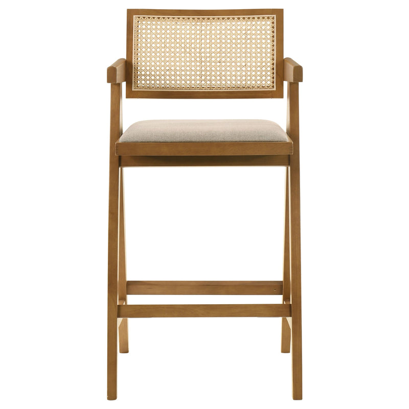 Coaster Furniture Kane 182677 Solid Wood Bar Stool with Woven Rattan Back and Upholstered Seat - Light Walnut IMAGE 3