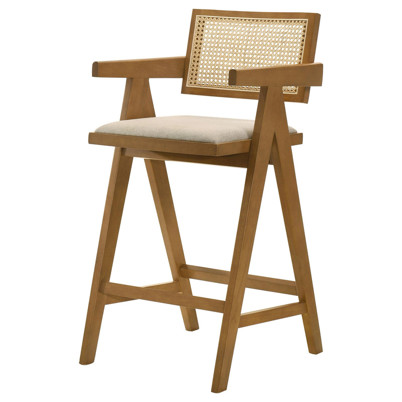 Coaster Furniture Kane 182677 Solid Wood Bar Stool with Woven Rattan Back and Upholstered Seat - Light Walnut IMAGE 4