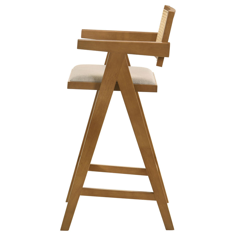 Coaster Furniture Kane 182677 Solid Wood Bar Stool with Woven Rattan Back and Upholstered Seat - Light Walnut IMAGE 5