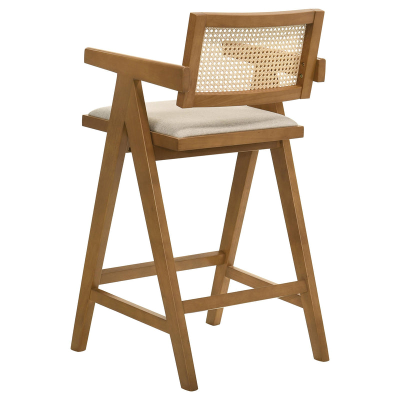 Coaster Furniture Kane 182677 Solid Wood Bar Stool with Woven Rattan Back and Upholstered Seat - Light Walnut IMAGE 6