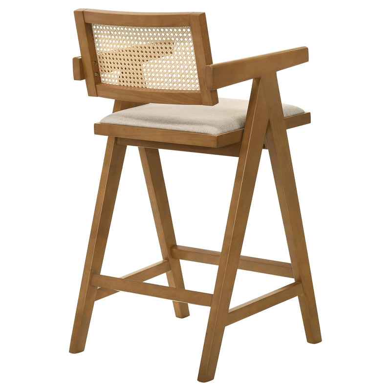 Coaster Furniture Kane 182677 Solid Wood Bar Stool with Woven Rattan Back and Upholstered Seat - Light Walnut IMAGE 7