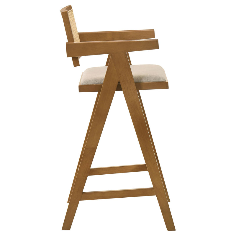 Coaster Furniture Kane 182677 Solid Wood Bar Stool with Woven Rattan Back and Upholstered Seat - Light Walnut IMAGE 8