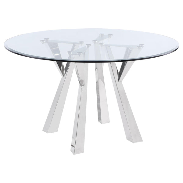 Coaster Furniture Alaia 190710 Round Glass Top Dining Table - Clear/Chrome IMAGE 1
