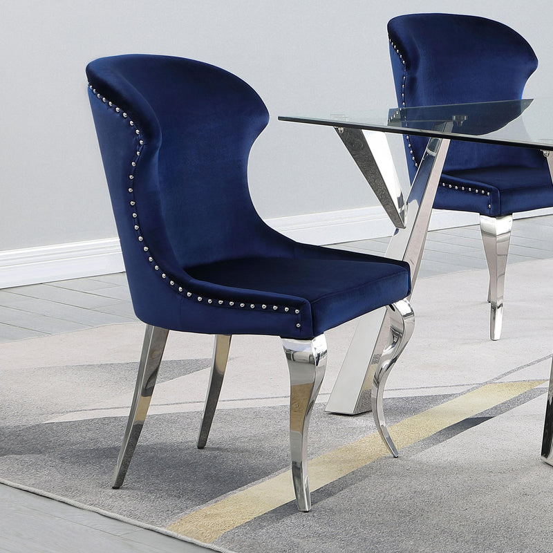 Coaster Furniture Cheyanne 190745 Upholstered Wingback Side Chair with Nailhead Trim - Chrome/Ink Blue IMAGE 2