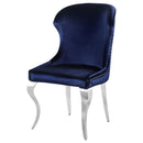 Coaster Furniture Cheyanne 190745 Upholstered Wingback Side Chair with Nailhead Trim - Chrome/Ink Blue IMAGE 4