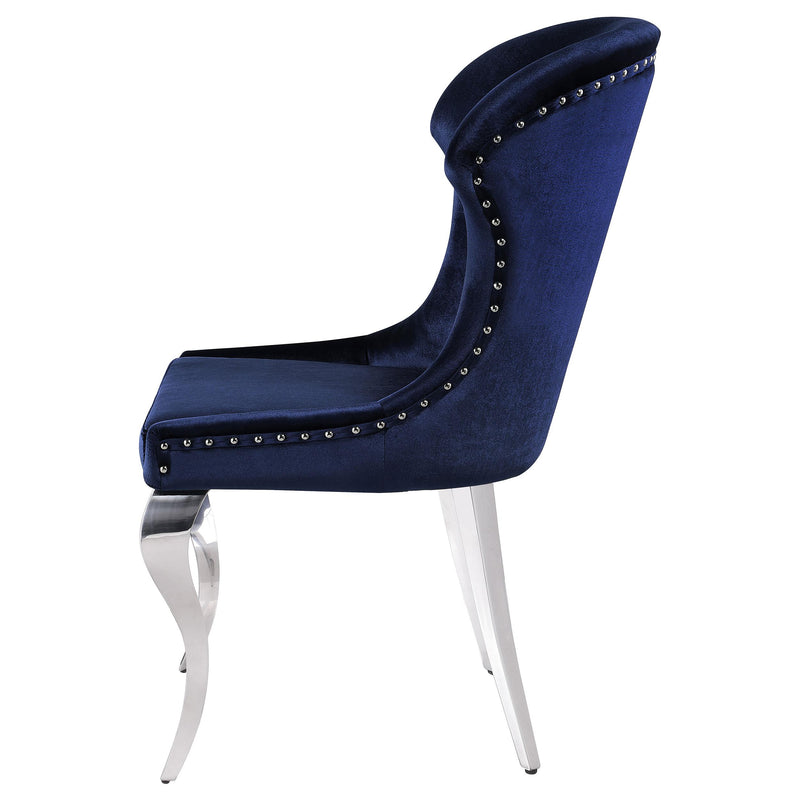 Coaster Furniture Cheyanne 190745 Upholstered Wingback Side Chair with Nailhead Trim - Chrome/Ink Blue IMAGE 5