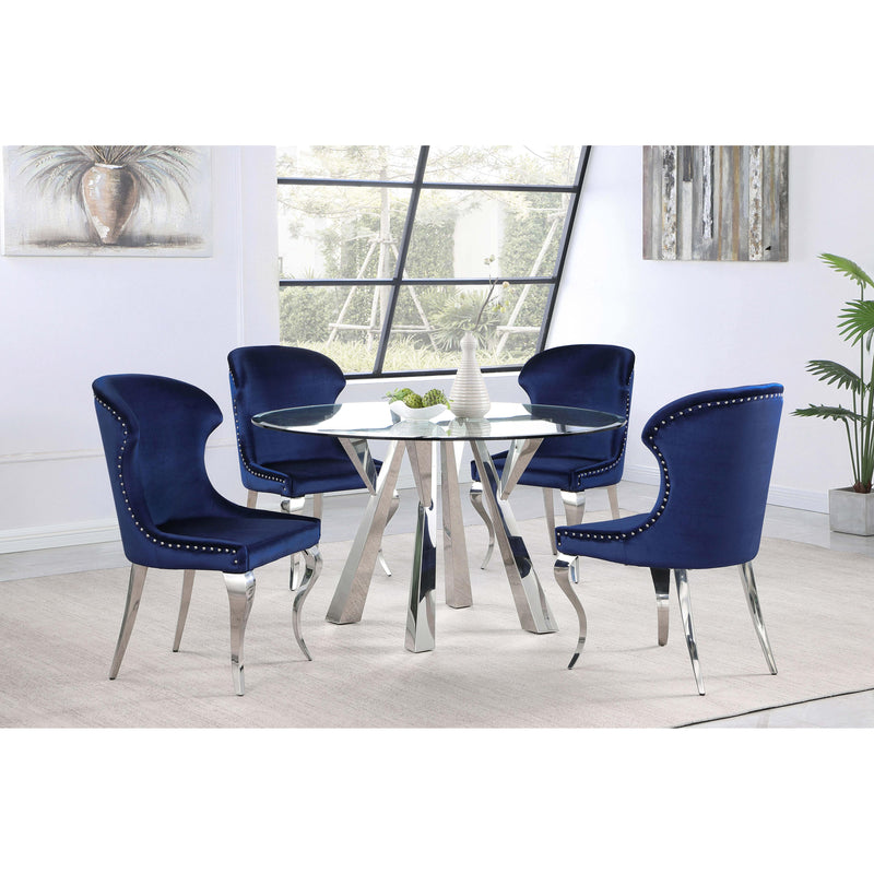 Coaster Furniture Cheyanne 190745 Upholstered Wingback Side Chair with Nailhead Trim - Chrome/Ink Blue IMAGE 9