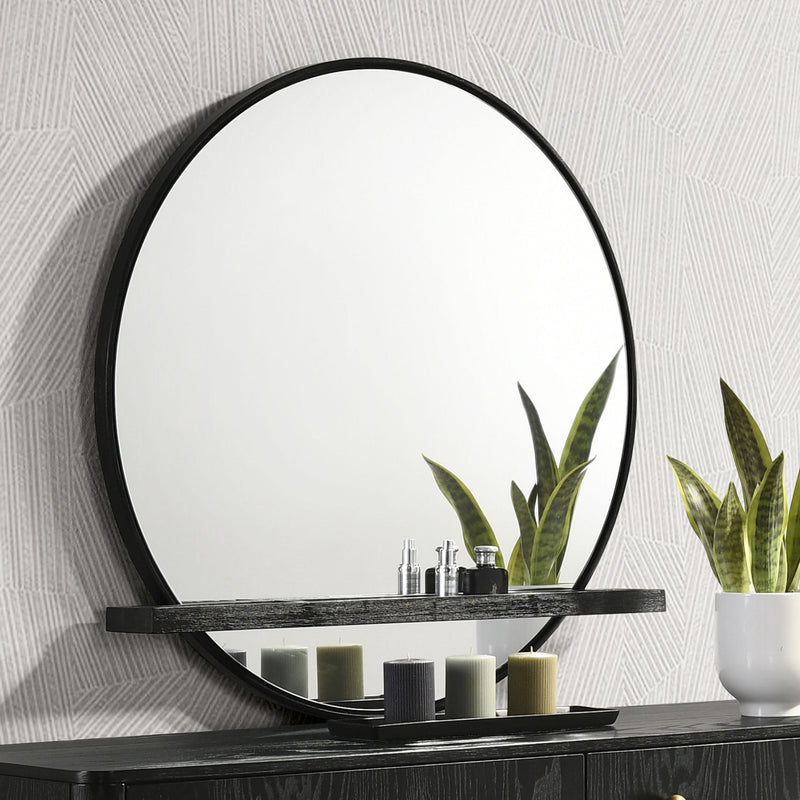 Coaster Furniture Arini 224334 Round Dresser Mirror with Shelf - Black IMAGE 2