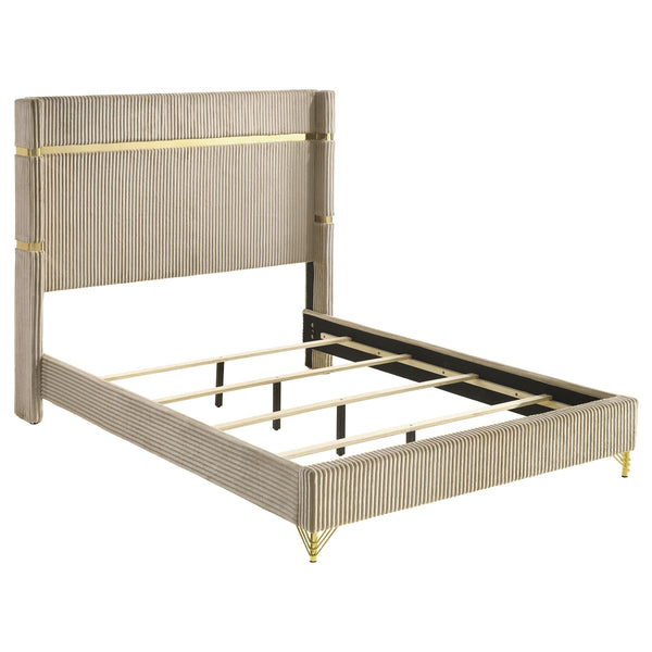 Coaster Furniture Lucia 224731KE Upholstered Eastern King Wingback Panel Bed - Beige IMAGE 1