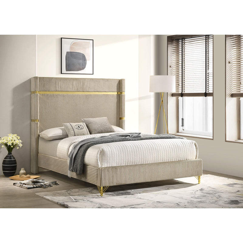 Coaster Furniture Lucia 224731KE Upholstered Eastern King Wingback Panel Bed - Beige IMAGE 2