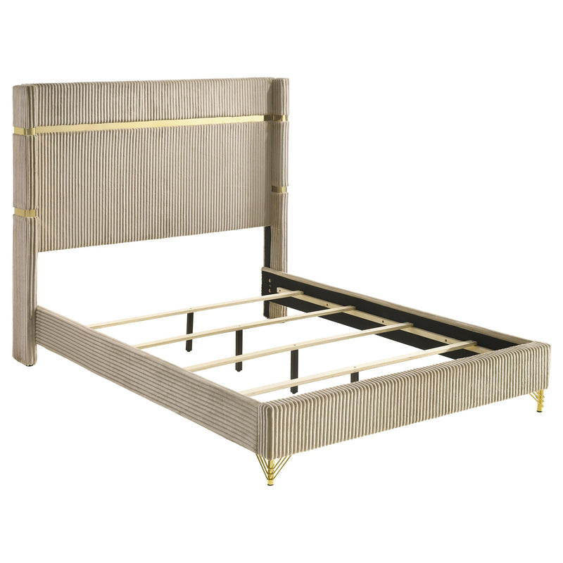 Coaster Furniture Lucia 224731Q Upholstered Queen Wingback Panel Bed - Beige IMAGE 1