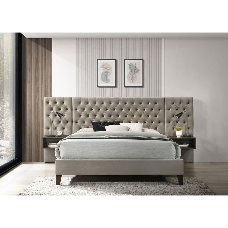 Coaster Furniture Marley 300833KE Upholstered Eastern King Platform Bed with Headboard Panels - Light Brown IMAGE 2