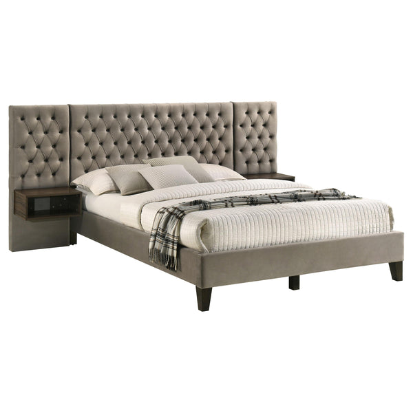 Coaster Furniture Marley 300833Q Upholstered Queen Platform Bed with Headboard Panels - Light Brown IMAGE 1