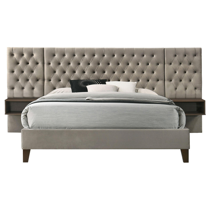 Coaster Furniture Marley 300833Q Upholstered Queen Platform Bed with Headboard Panels - Light Brown IMAGE 3