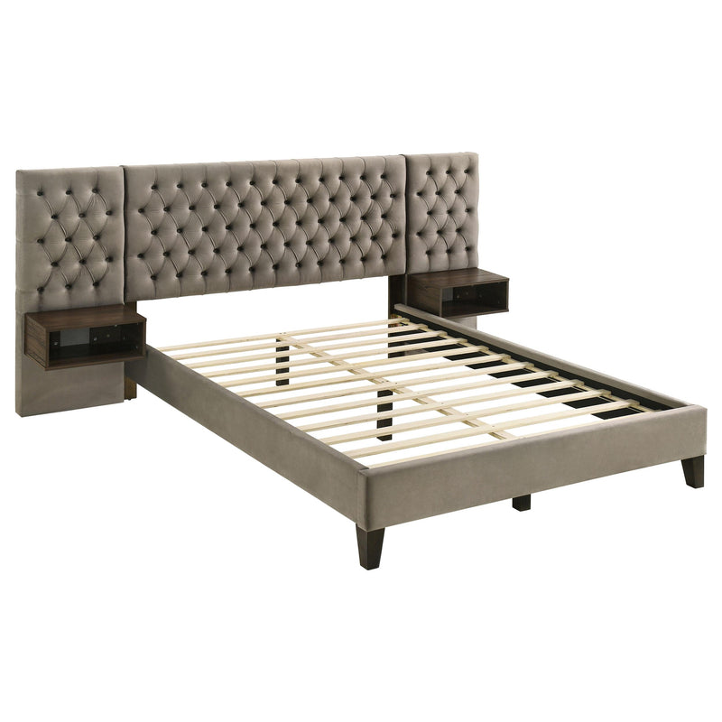 Coaster Furniture Marley 300833Q Upholstered Queen Platform Bed with Headboard Panels - Light Brown IMAGE 4