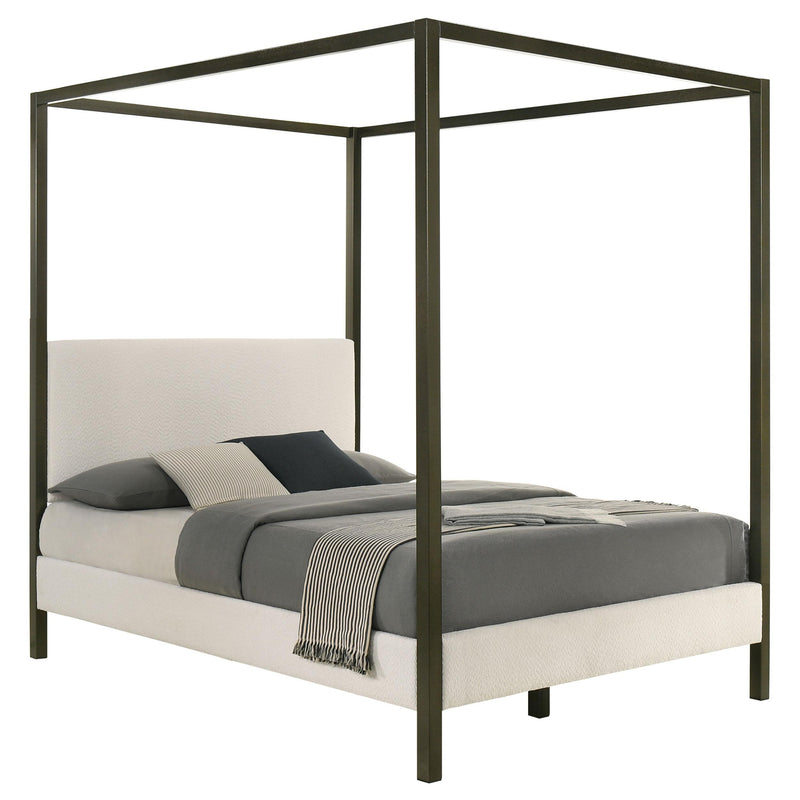 Coaster Furniture Monroe 300834Q Upholstered Queen Canopy Platform Bed - Vanilla/Black IMAGE 1