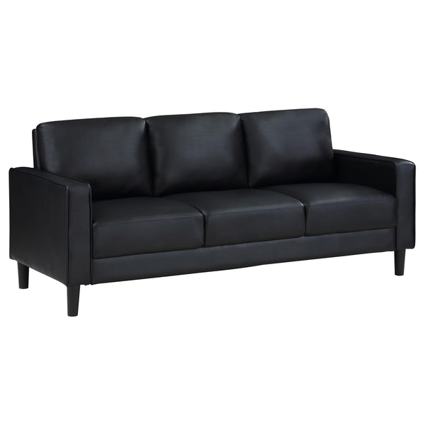 Coaster Furniture Ruth 508361 Upholstered Track Arm Faux Leather Sofa - Black IMAGE 1