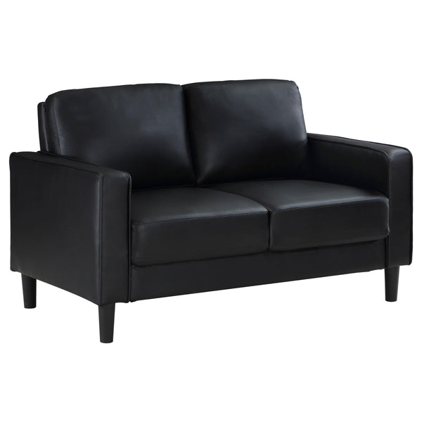Coaster Furniture Ruth 508362 Upholstered Track Arm Faux Leather Loveseat - Black IMAGE 1