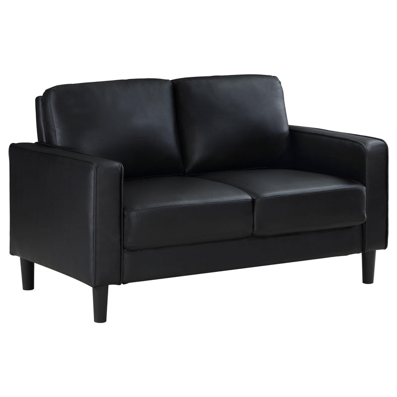 Coaster Furniture Ruth 508362 Upholstered Track Arm Faux Leather Loveseat - Black IMAGE 1