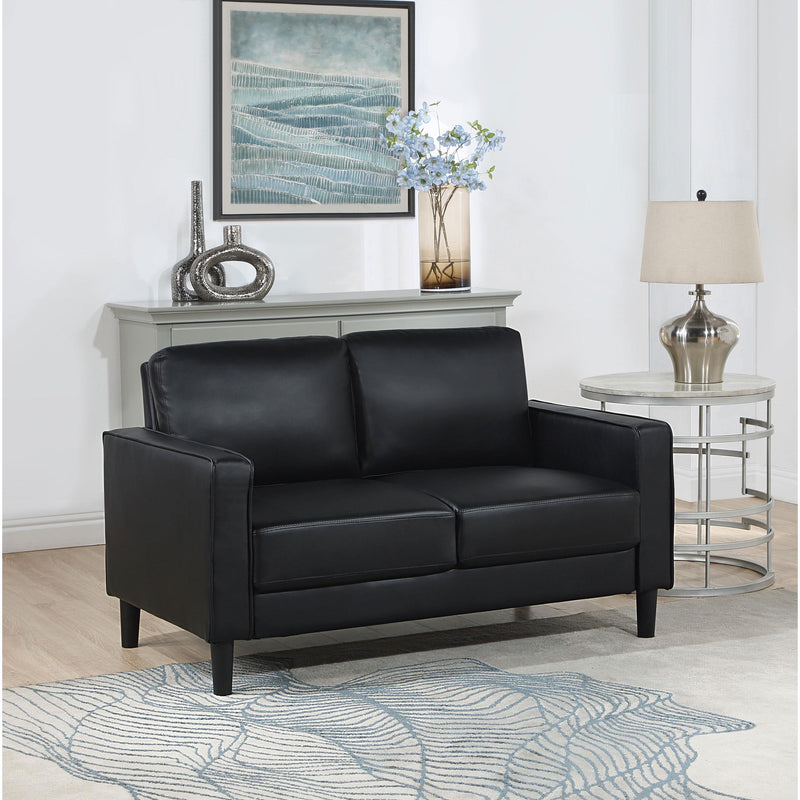 Coaster Furniture Ruth 508362 Upholstered Track Arm Faux Leather Loveseat - Black IMAGE 2