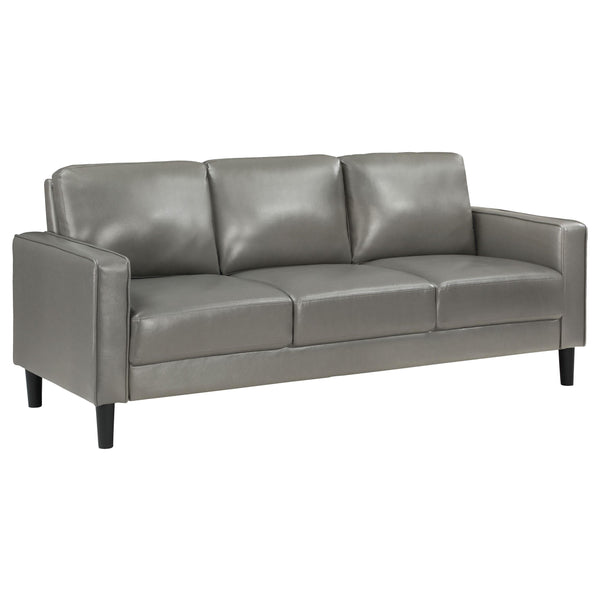 Coaster Furniture Ruth 508365 Upholstered Track Arm Faux Leather Sofa - Grey IMAGE 1