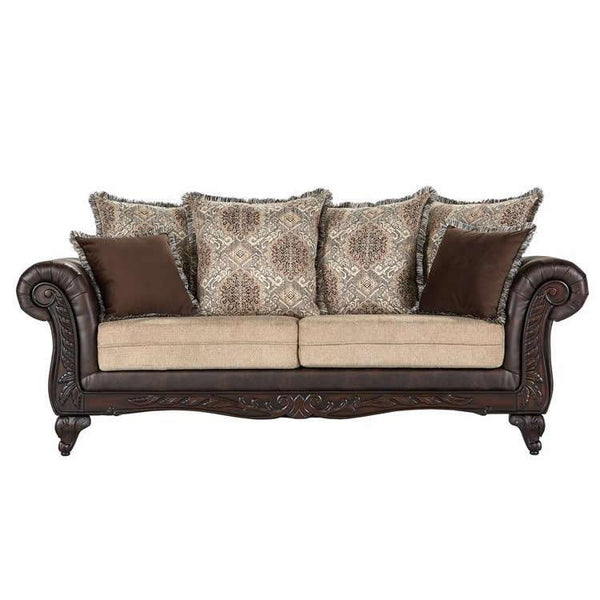 Coaster Furniture Elmbrook 508571 Upholstered Rolled Arm Sofa with Intricate Wood Carvings - Brown IMAGE 1