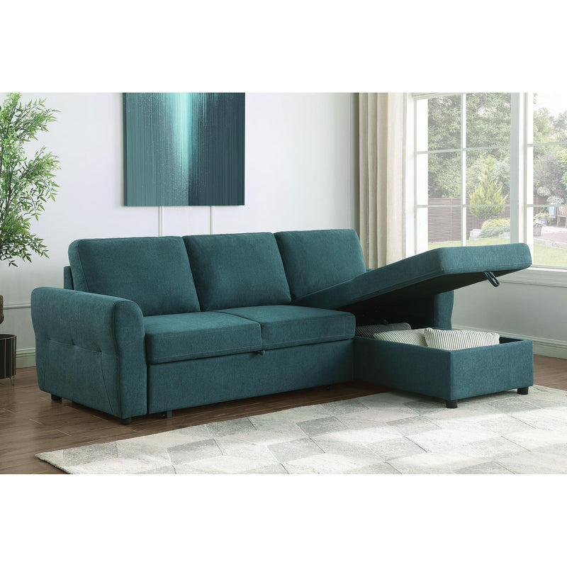 Coaster Furniture Samantha 511087 Upholstered Sleeper Sofa Sectional with Storage Chaise - Teal Blue IMAGE 10