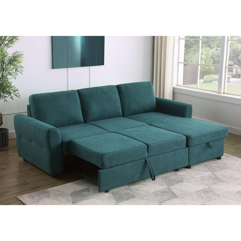 Coaster Furniture Samantha 511087 Upholstered Sleeper Sofa Sectional with Storage Chaise - Teal Blue IMAGE 12