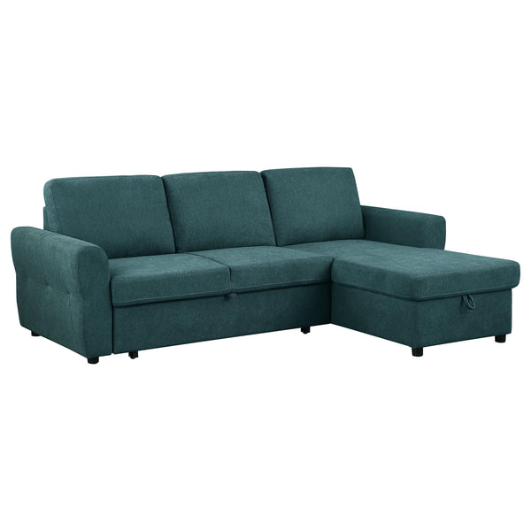 Coaster Furniture Samantha 511087 Upholstered Sleeper Sofa Sectional with Storage Chaise - Teal Blue IMAGE 1