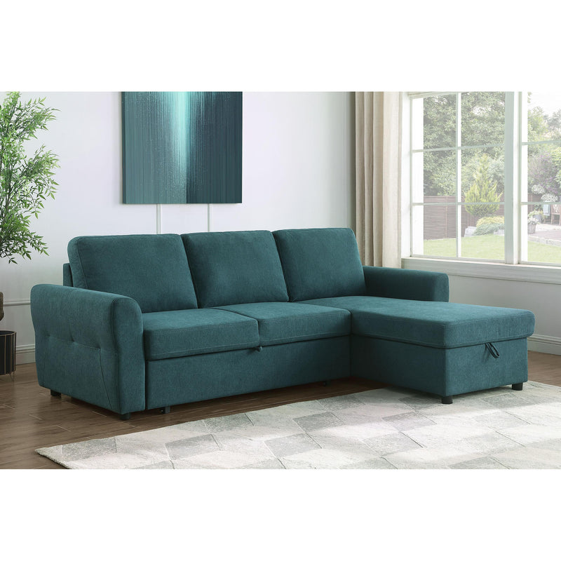 Coaster Furniture Samantha 511087 Upholstered Sleeper Sofa Sectional with Storage Chaise - Teal Blue IMAGE 2