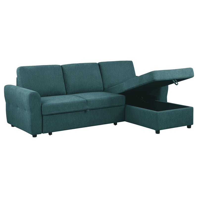 Coaster Furniture Samantha 511087 Upholstered Sleeper Sofa Sectional with Storage Chaise - Teal Blue IMAGE 3