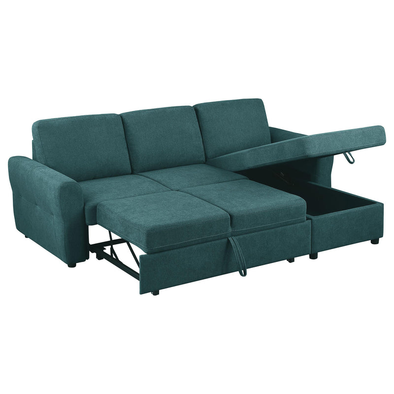 Coaster Furniture Samantha 511087 Upholstered Sleeper Sofa Sectional with Storage Chaise - Teal Blue IMAGE 4