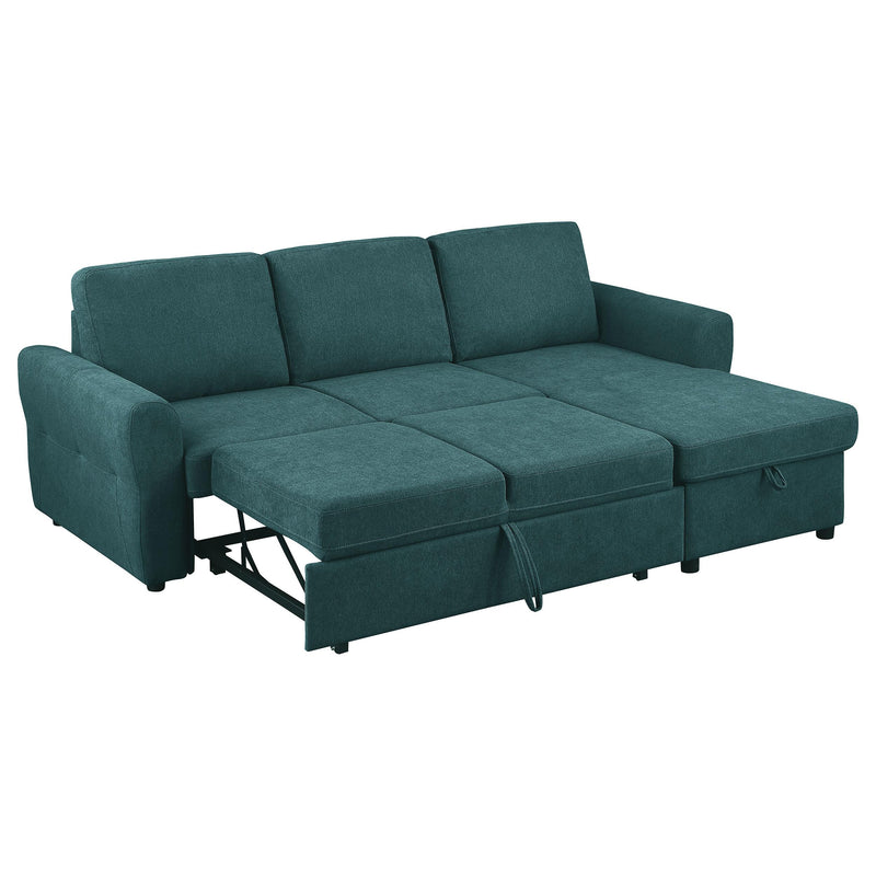 Coaster Furniture Samantha 511087 Upholstered Sleeper Sofa Sectional with Storage Chaise - Teal Blue IMAGE 5