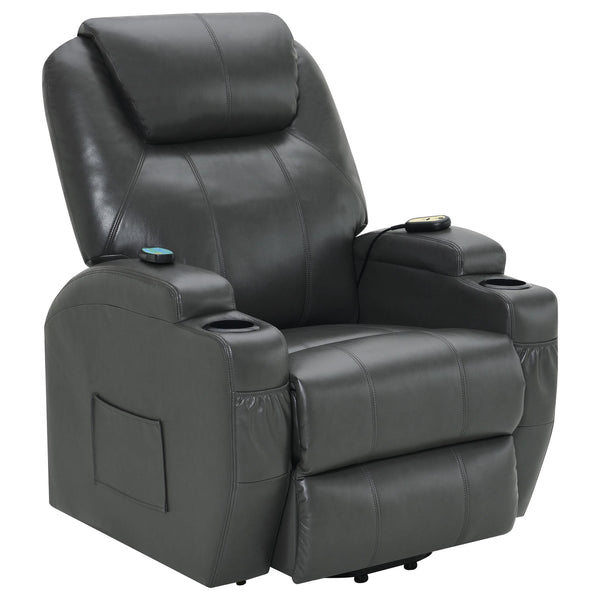 Coaster Furniture Sanger 600498P Upholstered Power Lift Recliner Chair with Massage - Charcoal Grey IMAGE 1