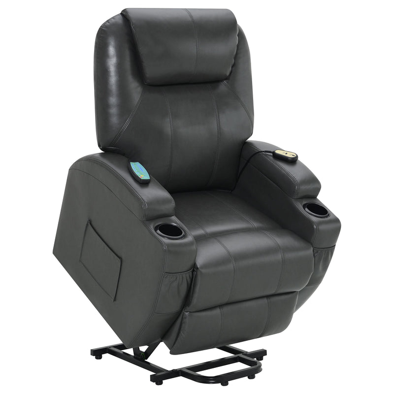 Coaster Furniture Sanger 600498P Upholstered Power Lift Recliner Chair with Massage - Charcoal Grey IMAGE 3