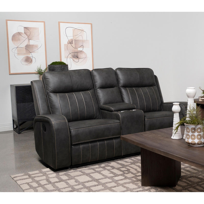 Coaster Furniture Raelynn 603192 Upholstered Motion Reclining Loveseat - Grey IMAGE 2