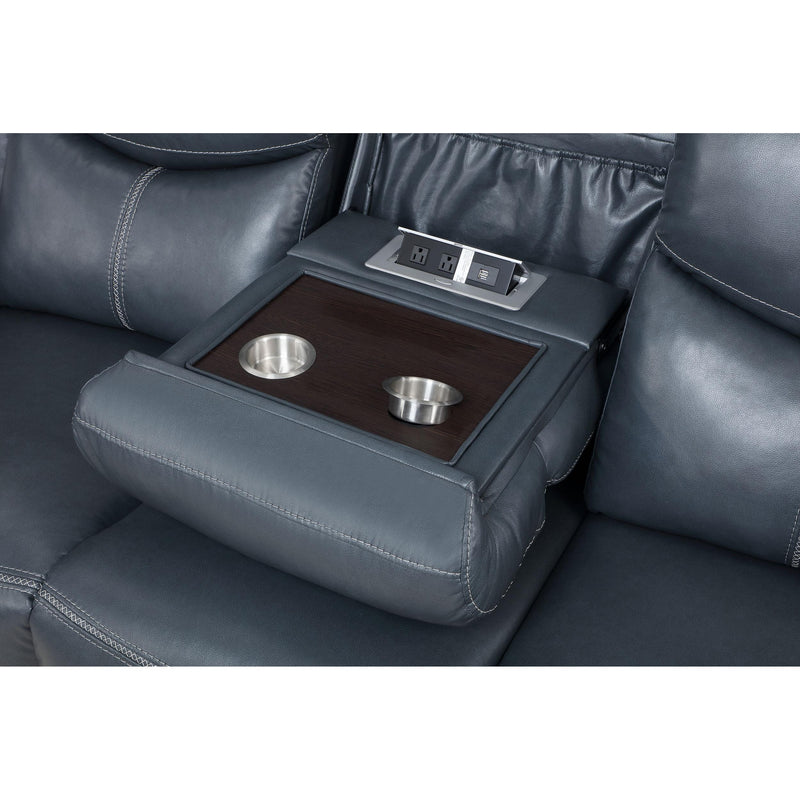 Coaster Furniture Sloane 610271 Upholstered Motion Reclining Sofa with Drop Down Table - Blue IMAGE 10