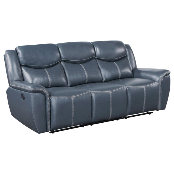 Coaster Furniture Sloane 610271 Upholstered Motion Reclining Sofa with Drop Down Table - Blue IMAGE 1