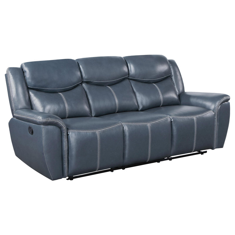 Coaster Furniture Sloane 610271 Upholstered Motion Reclining Sofa with Drop Down Table - Blue IMAGE 1