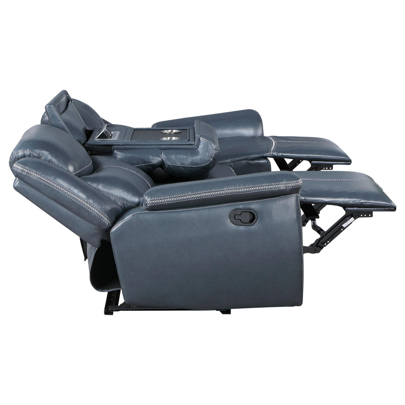 Coaster Furniture Sloane 610271 Upholstered Motion Reclining Sofa with Drop Down Table - Blue IMAGE 7