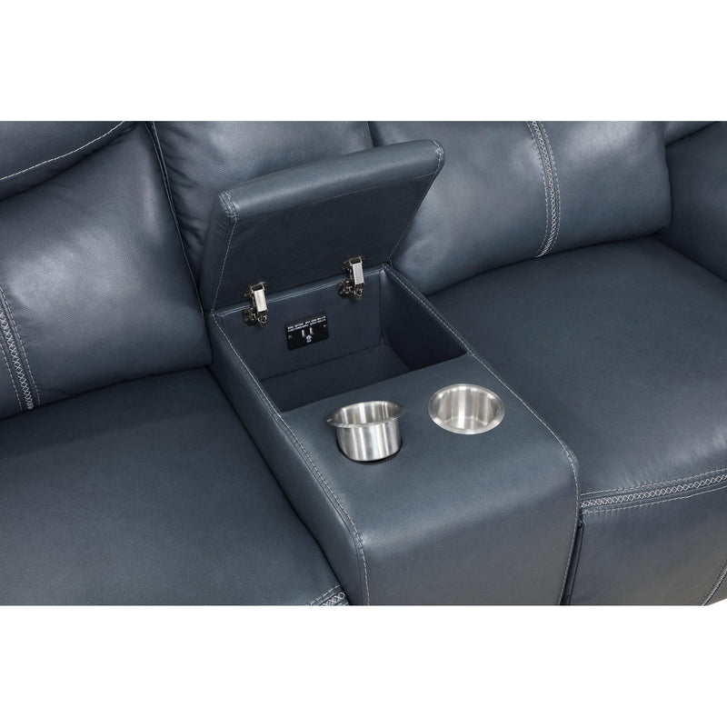 Coaster Furniture Sloane 610272 Upholstered Motion Reclining Loveseat with Console - Blue IMAGE 10