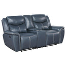 Coaster Furniture Sloane 610272 Upholstered Motion Reclining Loveseat with Console - Blue IMAGE 1
