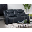 Coaster Furniture Sloane 610272 Upholstered Motion Reclining Loveseat with Console - Blue IMAGE 2