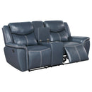 Coaster Furniture Sloane 610272 Upholstered Motion Reclining Loveseat with Console - Blue IMAGE 3