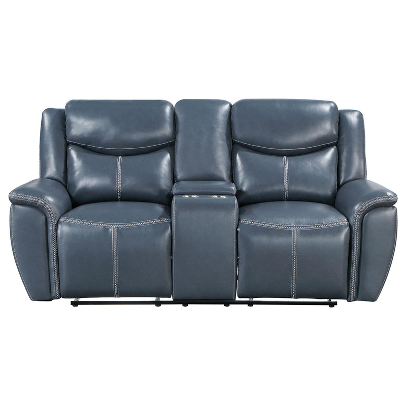 Coaster Furniture Sloane 610272 Upholstered Motion Reclining Loveseat with Console - Blue IMAGE 4