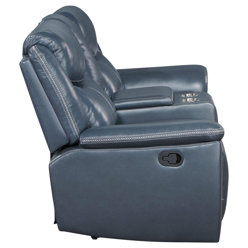 Coaster Furniture Sloane 610272 Upholstered Motion Reclining Loveseat with Console - Blue IMAGE 6