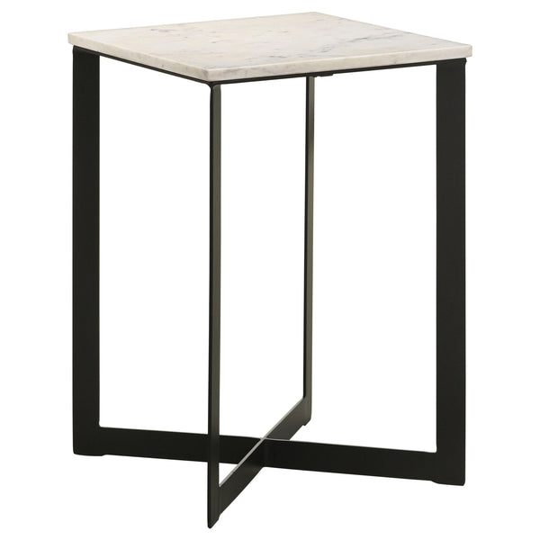 Coaster Furniture Tobin 707697 Square Marble Top End Table - White/Black IMAGE 1