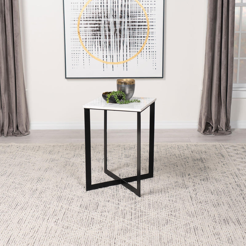 Coaster Furniture Tobin 707697 Square Marble Top End Table - White/Black IMAGE 2