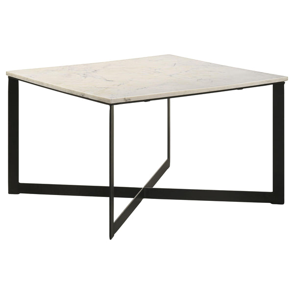 Coaster Furniture Tobin 707698 Square Marble Top Coffee Table - White/Black IMAGE 1