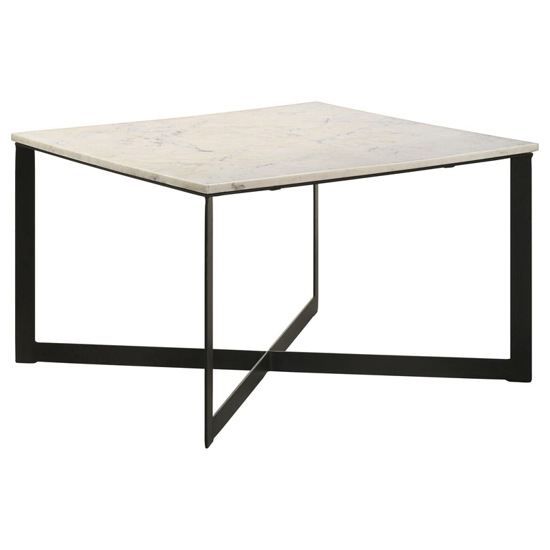 Coaster Furniture Tobin 707698 Square Marble Top Coffee Table - White/Black IMAGE 1